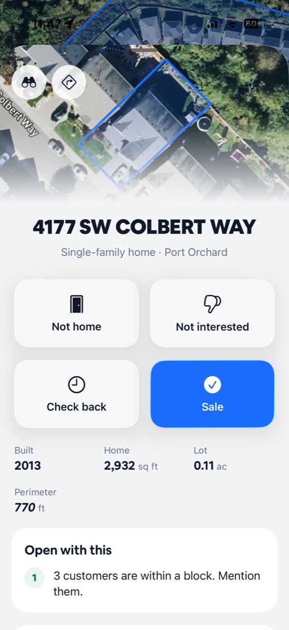 4177 SW Colbert Way, with its property boundary highlighted in the Field app