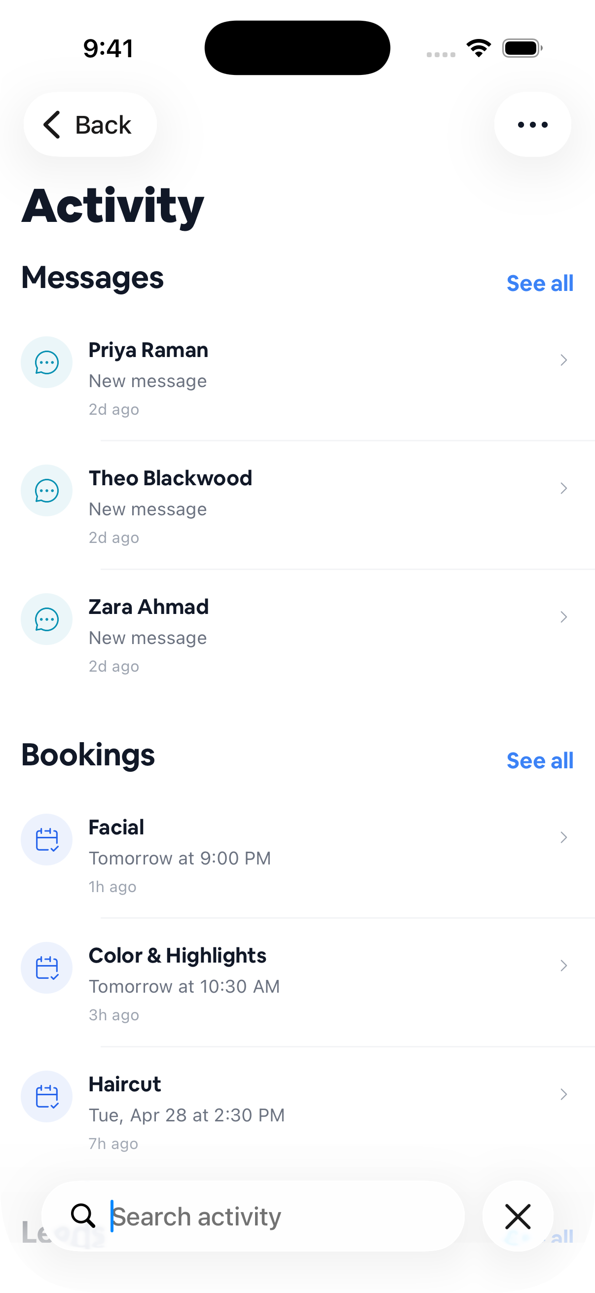 Every conversation in one place, mobile view