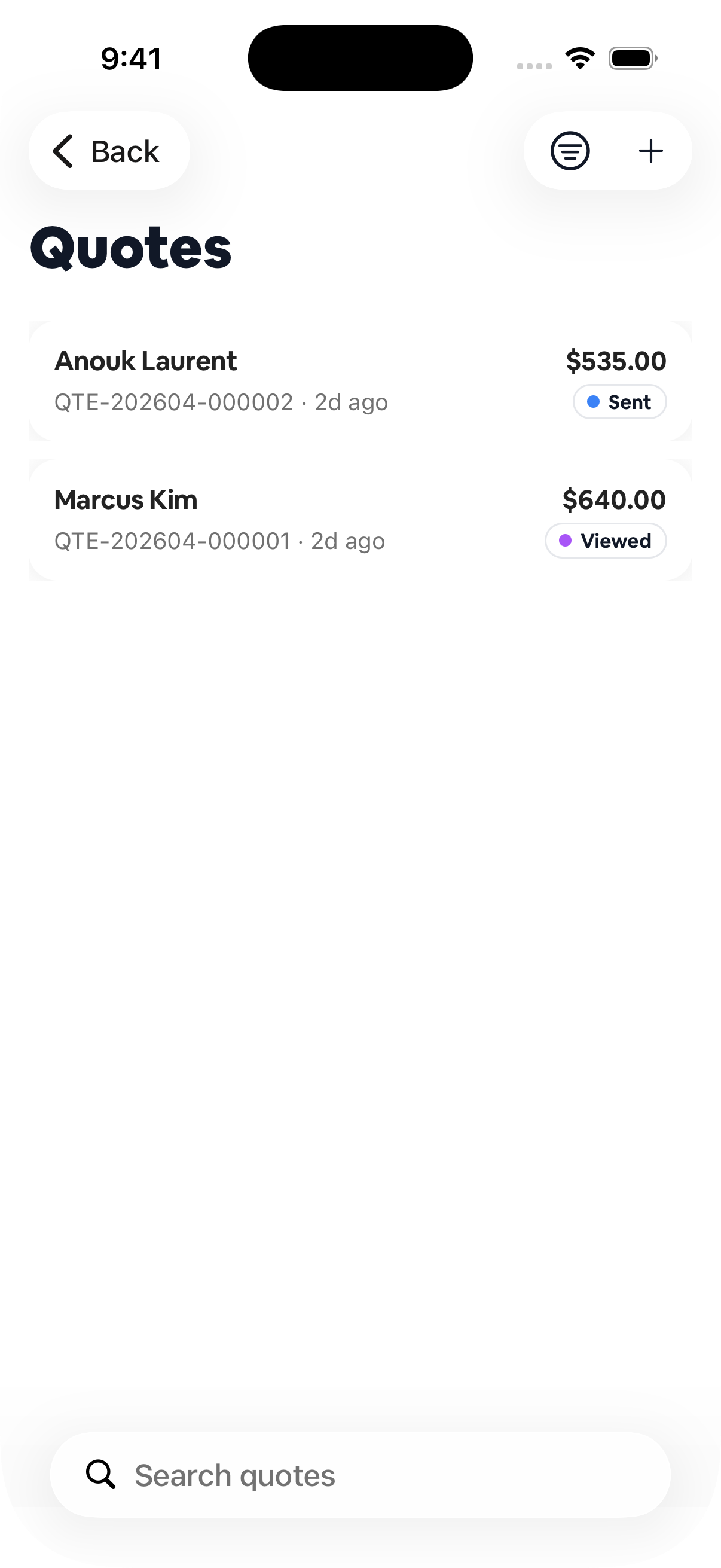 Know where every quote stands, mobile view
