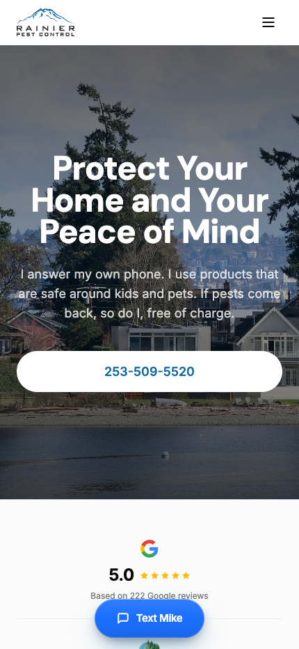 The same customer website on mobile